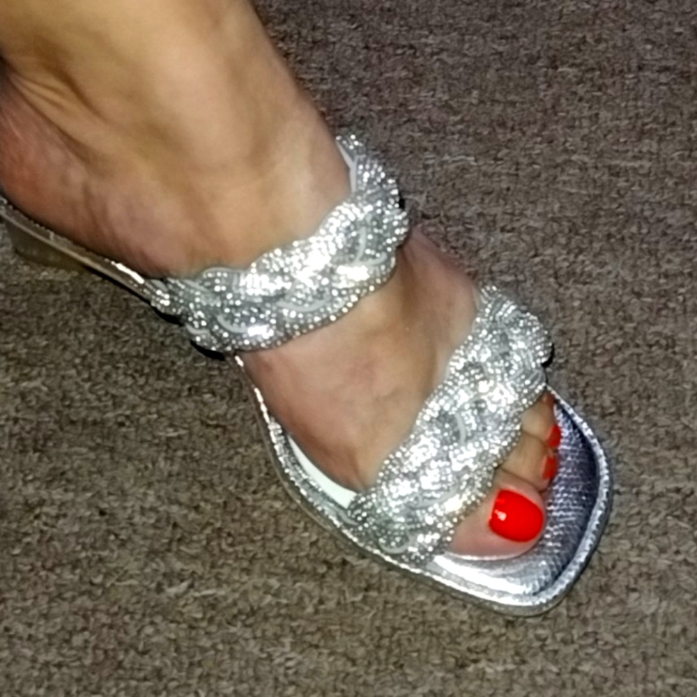 Dolce Vita rhinestone low silver heels